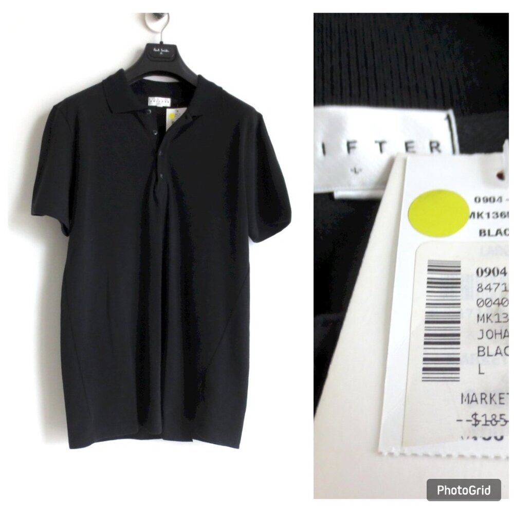 NWT DRIFTER MEN'S JOHANN POLO LONG SHIRT BLACK Sz-L